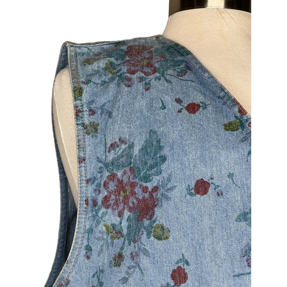 Dreams women’s large denim floral best front buttons, V neck Cotton - Picture 7 of 14